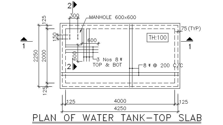 Water Tank Slab Plan AutoCAD Drawing Download DWG File
