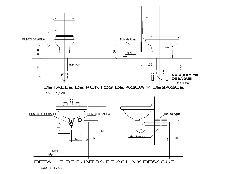 Water and drain point detail drawing is given in this Autocad file. Download now.