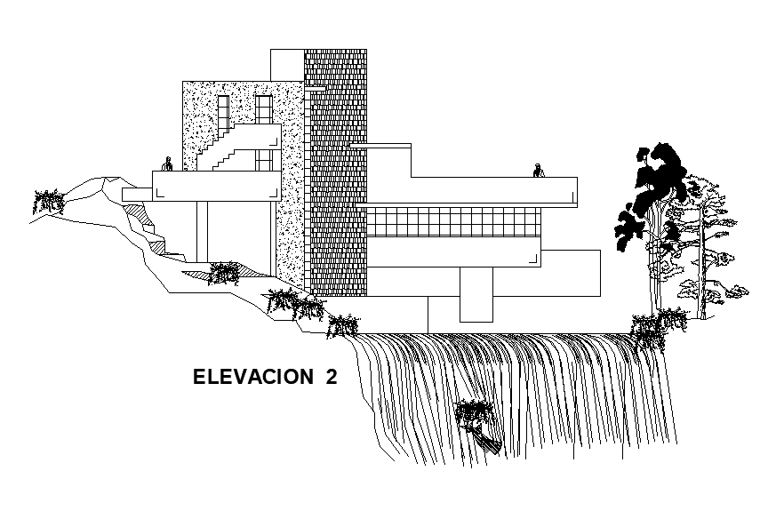Waterfall House Building Elevation Drawing Download AutoCAD File