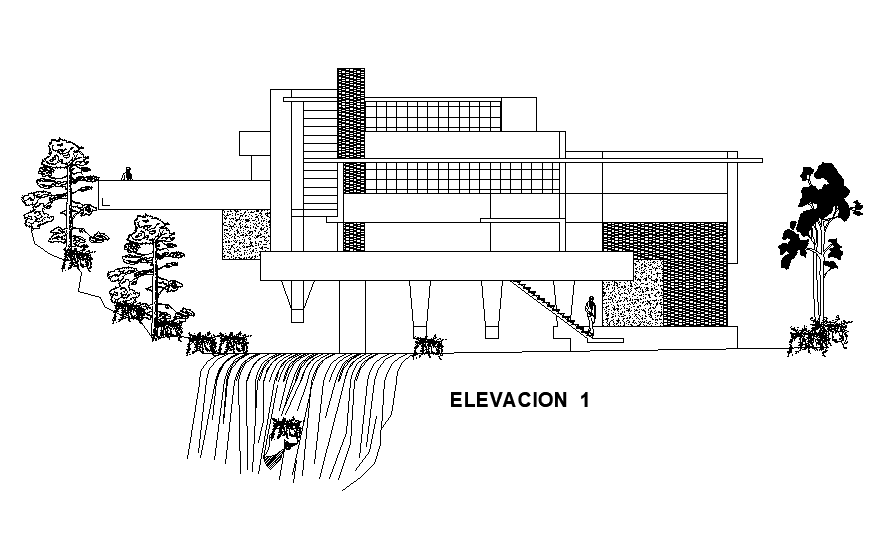 Waterfall House Building Elevation Drawing Download DWG File