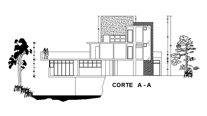 Waterfall House Building Section CAD Drawing Download DWG File