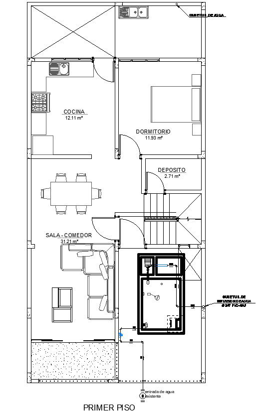 2D Water Line Layout for Ground Floor in AutoCAD DWG File
