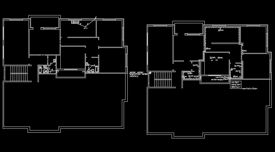 Water line layout of the 20x18m residential plan is given in this AutoCAD file.