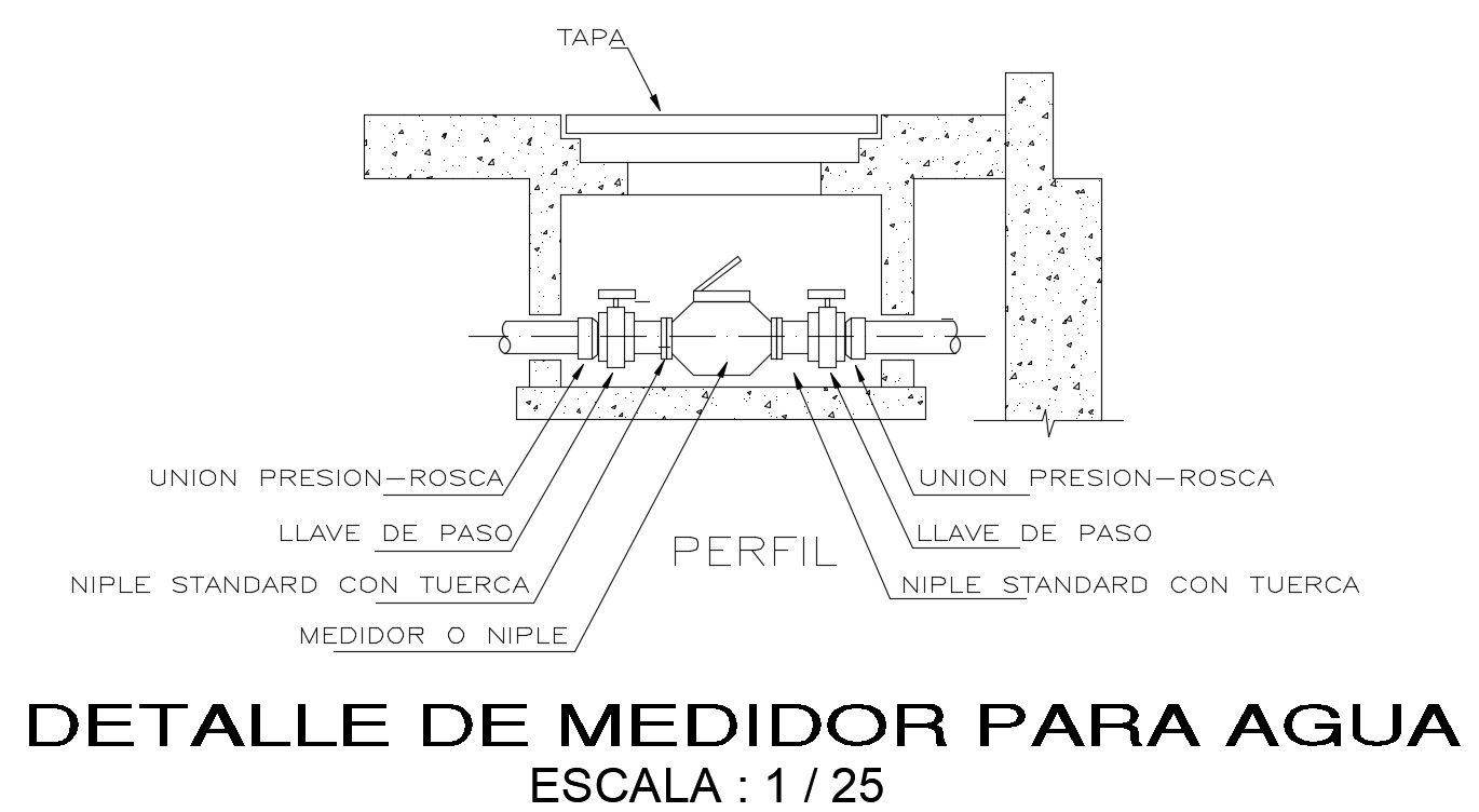 Water meter detail drawing is given in this AutoCAD model. Download now.