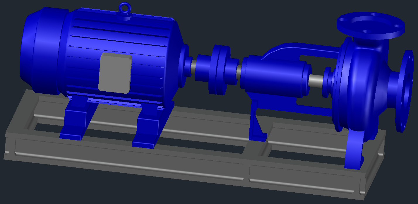 Water motor detail in 3d autocad design with label dwg autocad drawing .