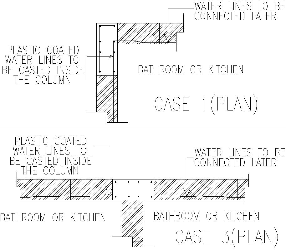 Water pipes embedded inside column detail drawing is AutoCAD, Dwg files.