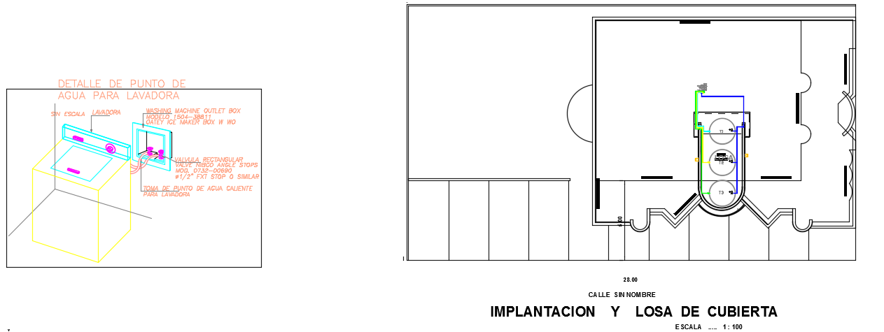 Waterpoint detail for washing machine AutoCAD 2D drawing