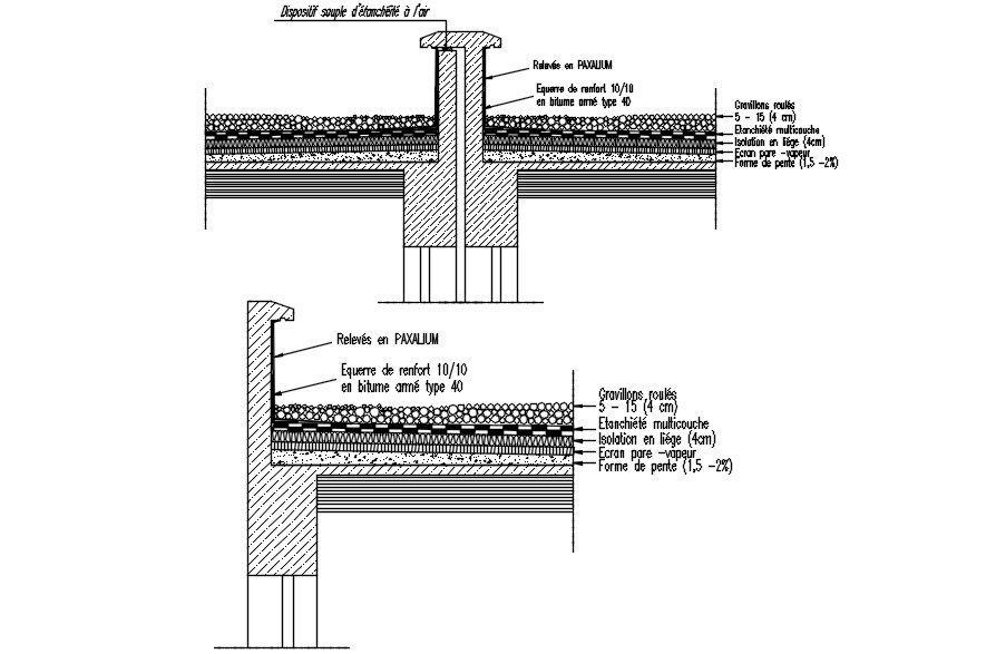 Waterproofing detail of the structure in AutoCAD 2D drawing, CAD file, dwg file
