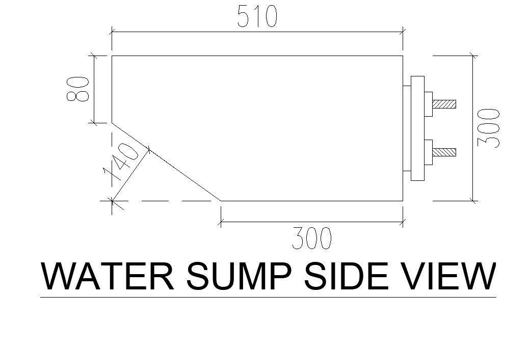Water sump side view details in AutoCAD 2D drawing, dwg file, CAD file
