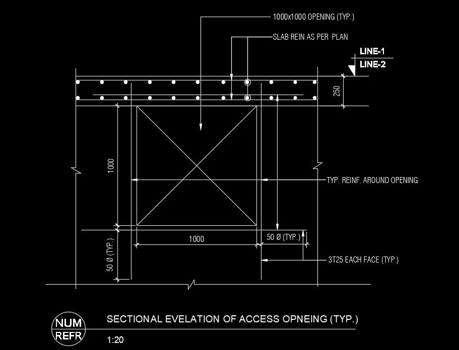 Water tank elevation of access opening AutoCAD drawing