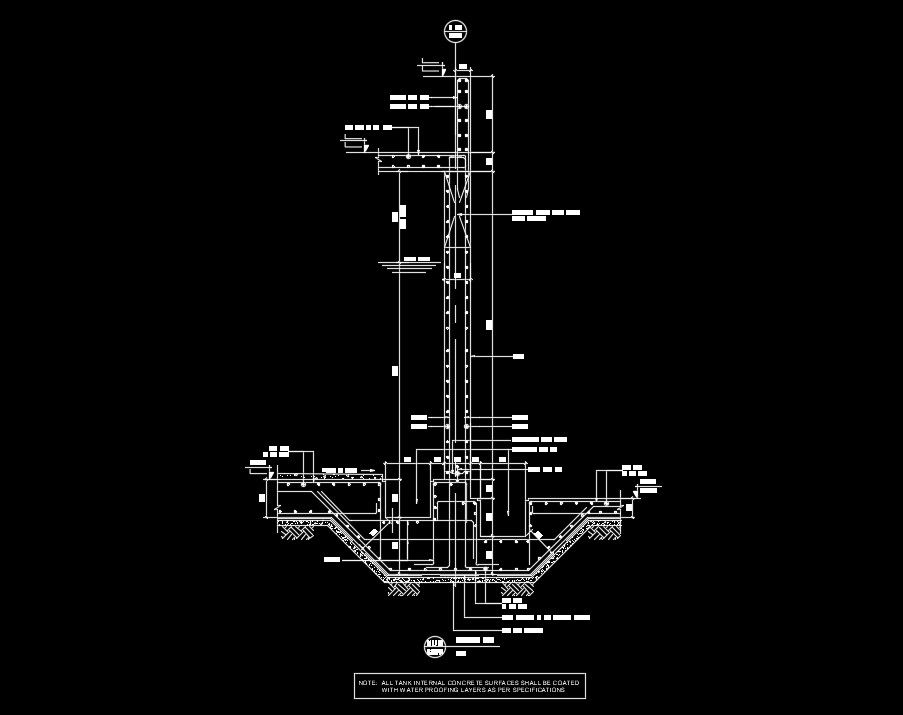 Water tank footing cum column section view AutoCAD drawing