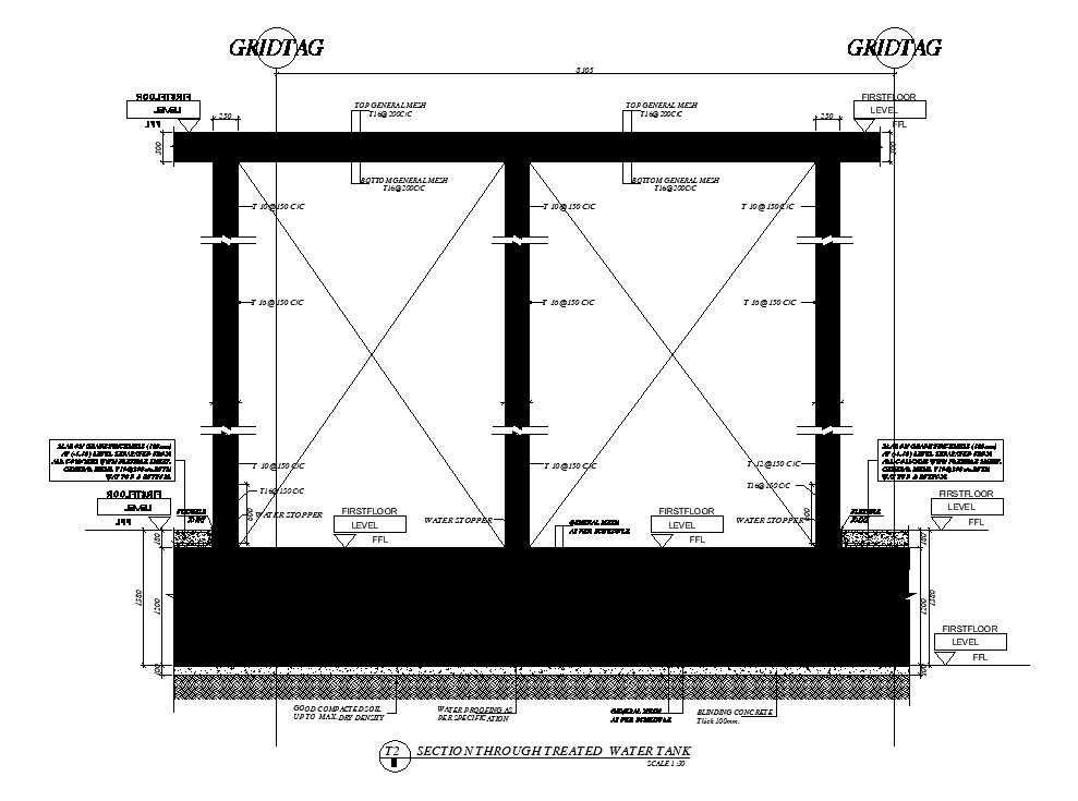 Water tank section detail cad drawing is given in this cad file. Download this 2d Auto cad file now.
