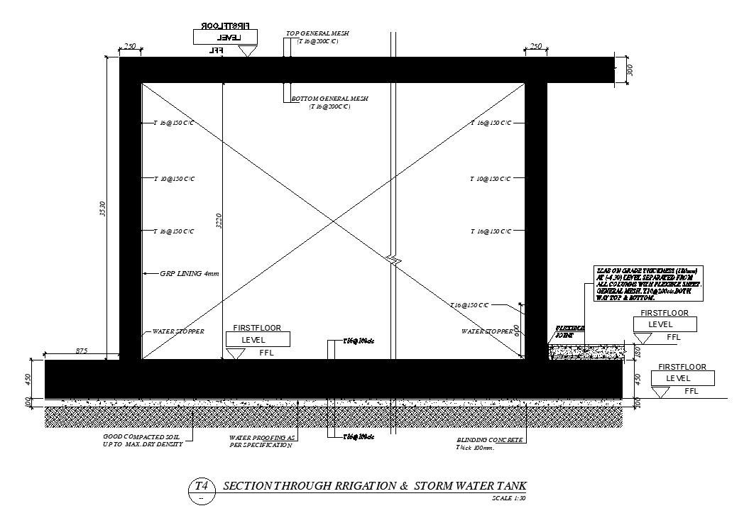 Water tank section detail drawing is given in this cad file. Download this Auto cad file.
