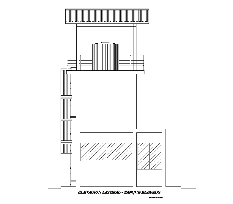 Water tank side elevation detail drawing presented in this cad drawing file. Download this 2d AutoCAD drawing file.