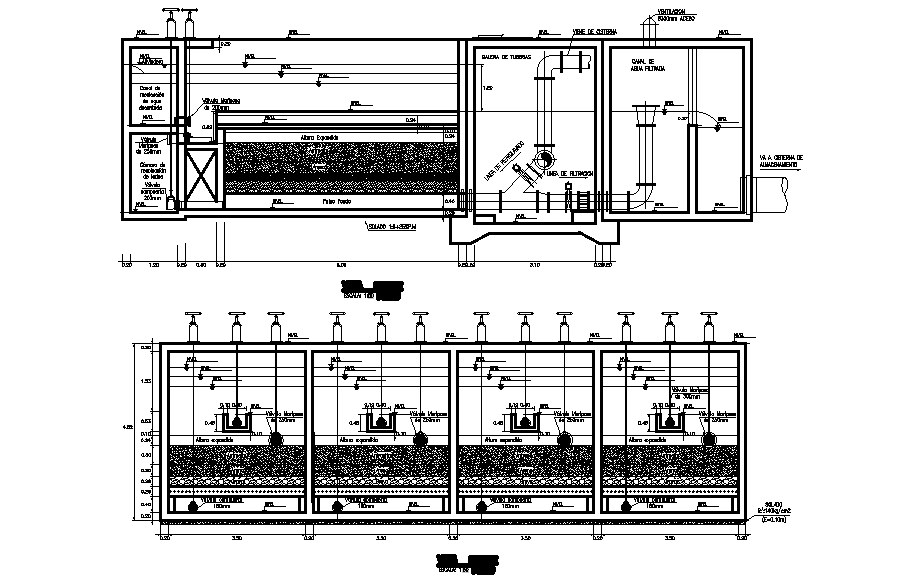 Water treatment structure details drawing is given in this AutoCAD file. Download now.