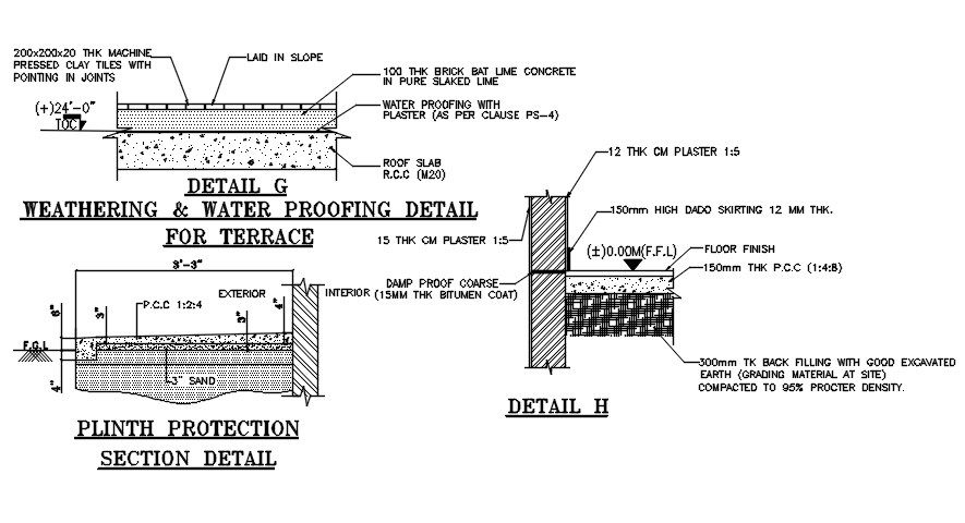 Weathering and Water Proofing detail for Terrace of office with store building. Download the AutoCAD DWG file.