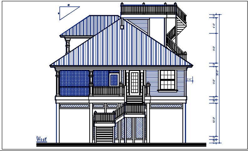 West direction elevation detail dwg file
