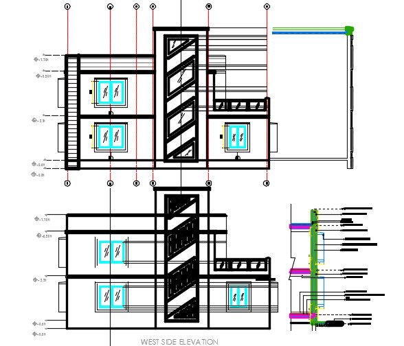 West And South Side House Elevation Design AutoCAD File