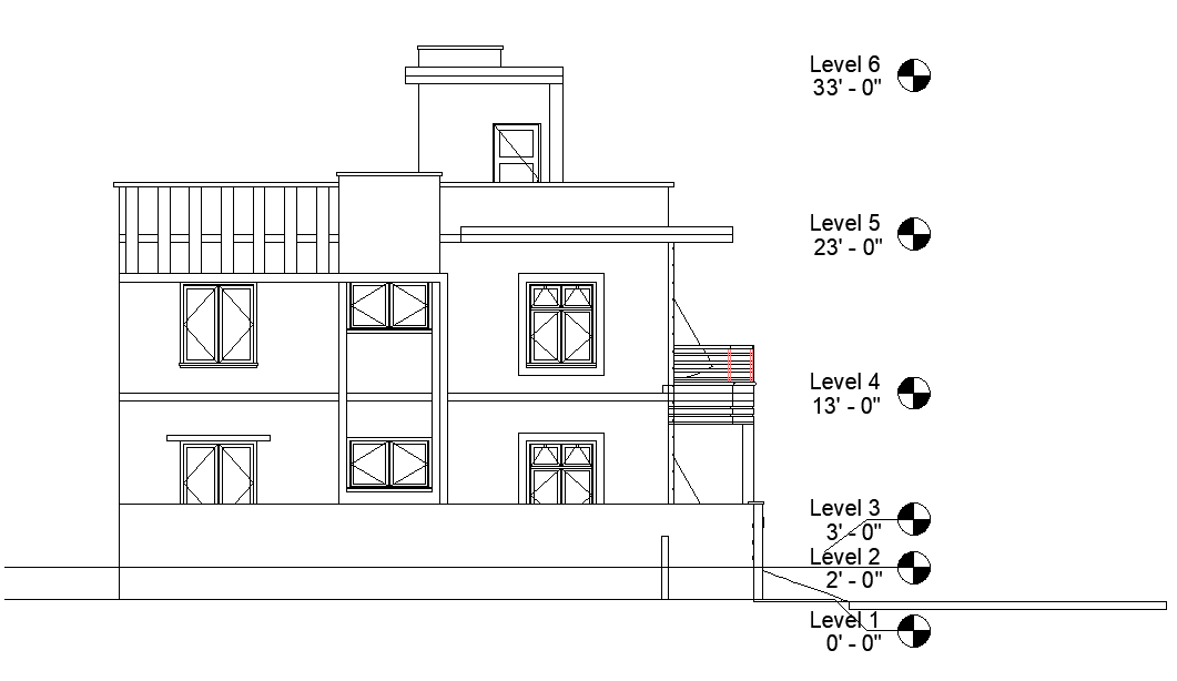 West face elevation of 36’x40’ East facing house plan is given as per vastu shastra in this Autocad drawing file.