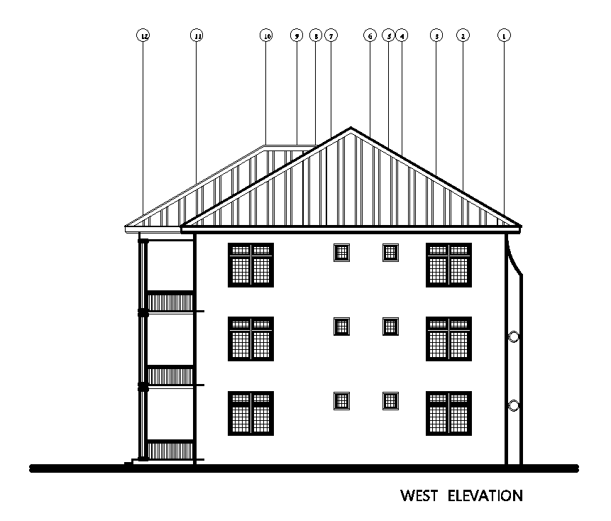 West side elevation of 18x15m house plan of residential building is given in this Autocad drawing model.