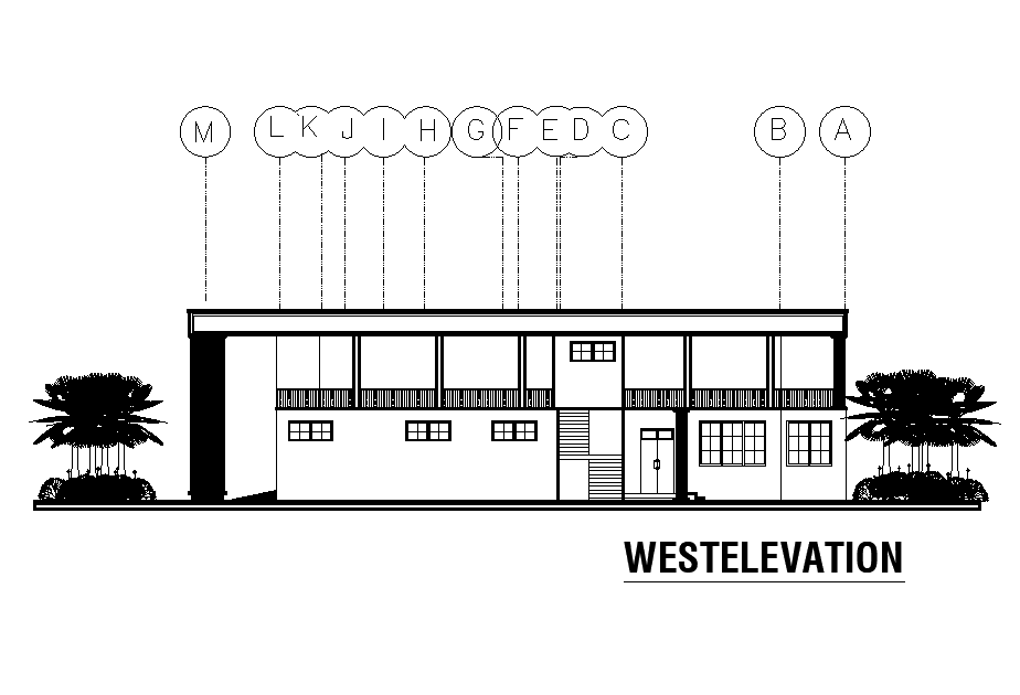West side elevation of 40x26 house plan is given in this Autocad drawing file. Download now.