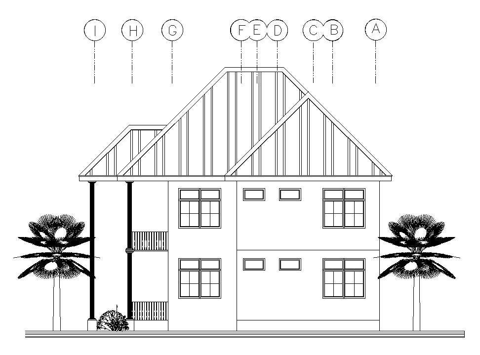 West side elevation of 9x12m residential plan is given in this Autocad drawing file.Download now.