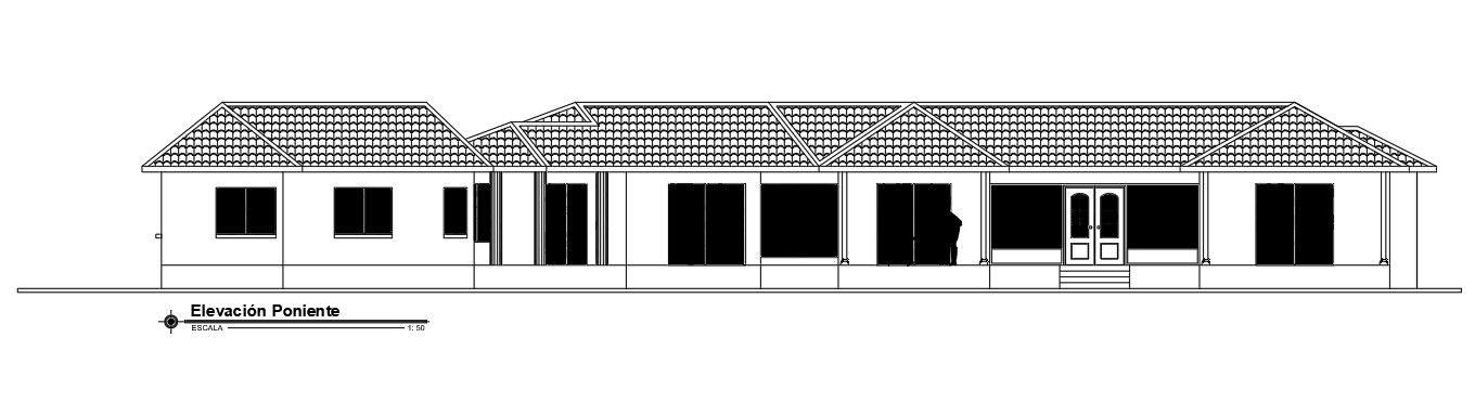 West side elevation view of 73’x73’ house building is given in this Autocad drawing file.Download now.