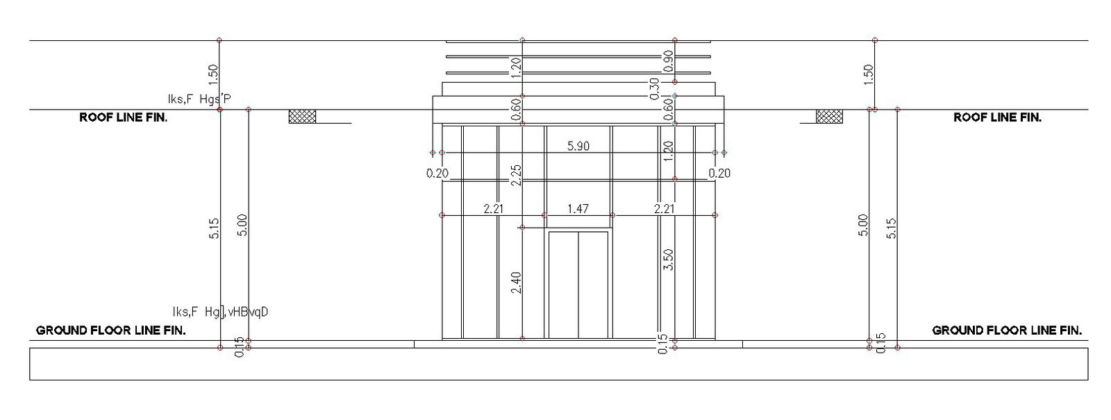 West side wall elevation design in AutoCAD 2D drawing, CAD file, dwg file