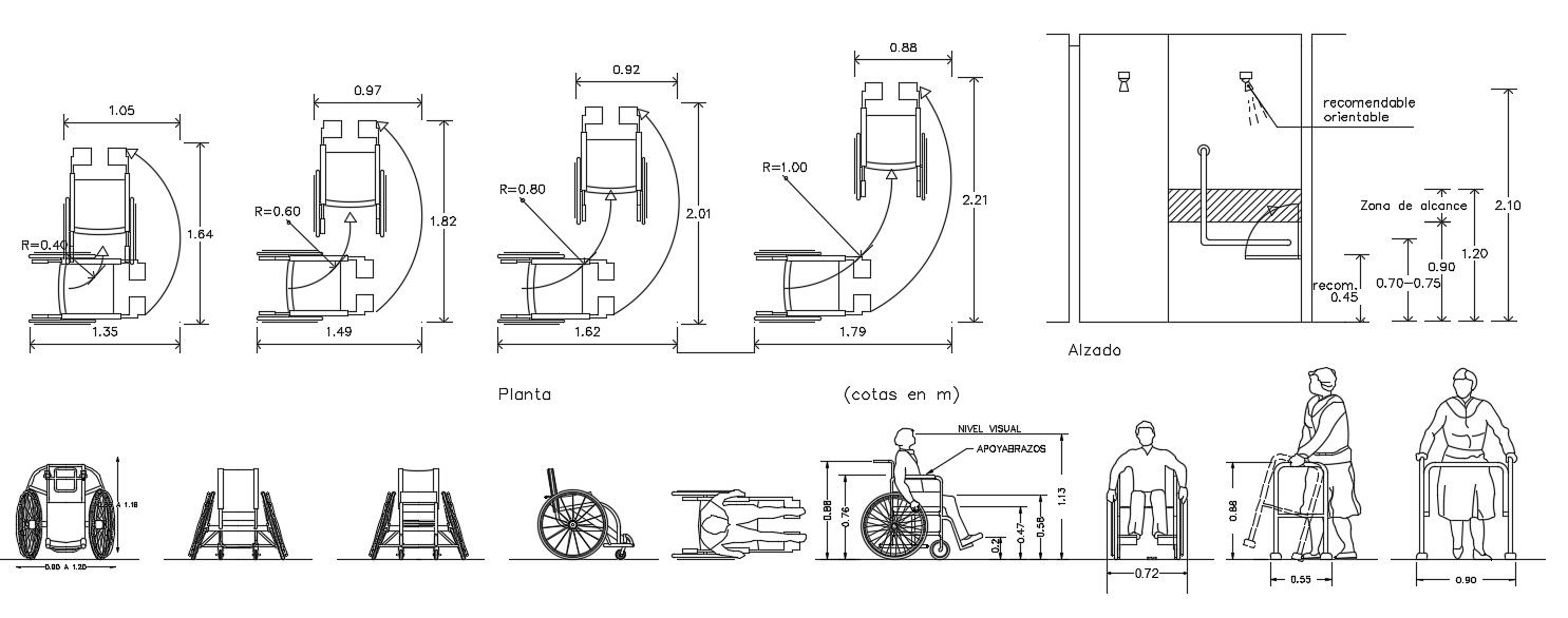 Wheel Chair Elevation Design 2d AutoCAD Drawing Free Download