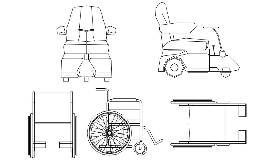 Wheel chair 2d cad blocks in AutoCAD, dwg file.