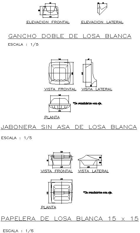 White slab double hook, white slab soap without handle design in AutoCAD 2D, dwg file, CAD file