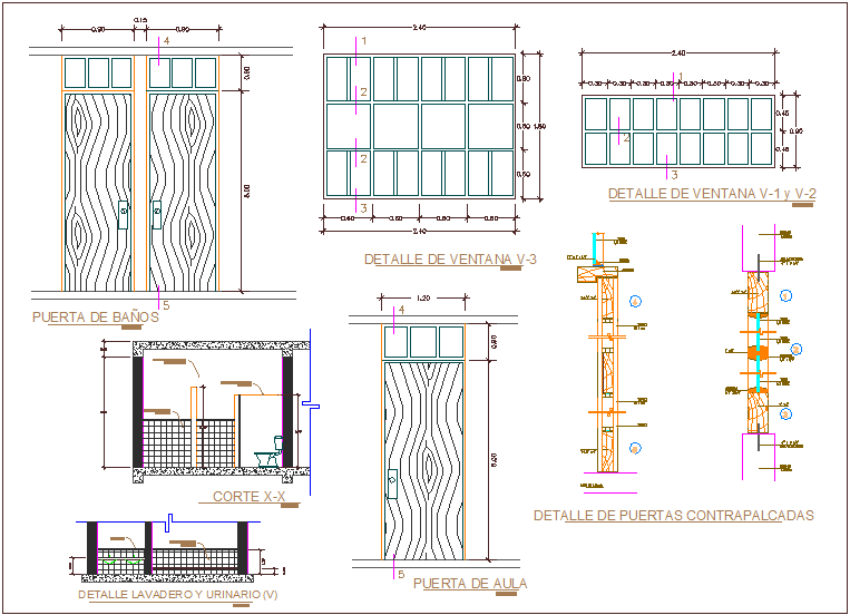 Window and door design with sectional view dwg file