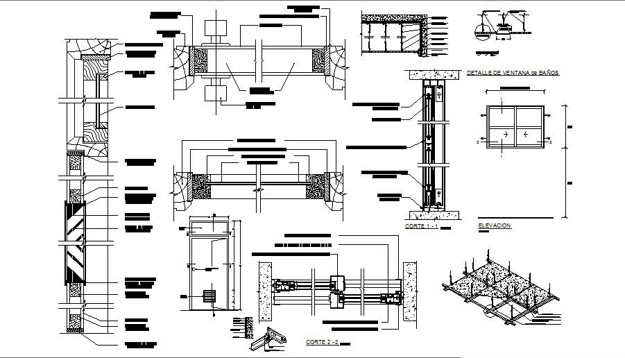 Window and door elevation and installation cad drawing details dwg file
