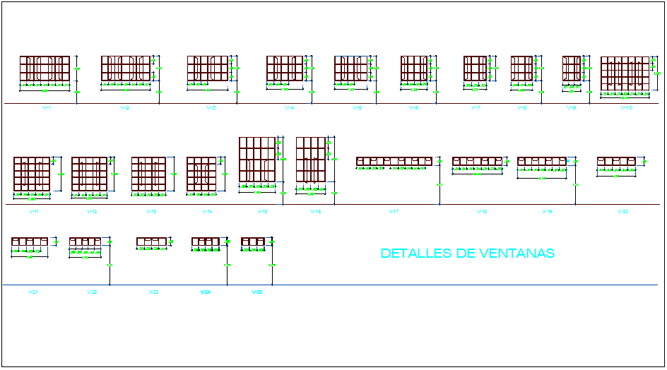 Window design and detail view dwg file