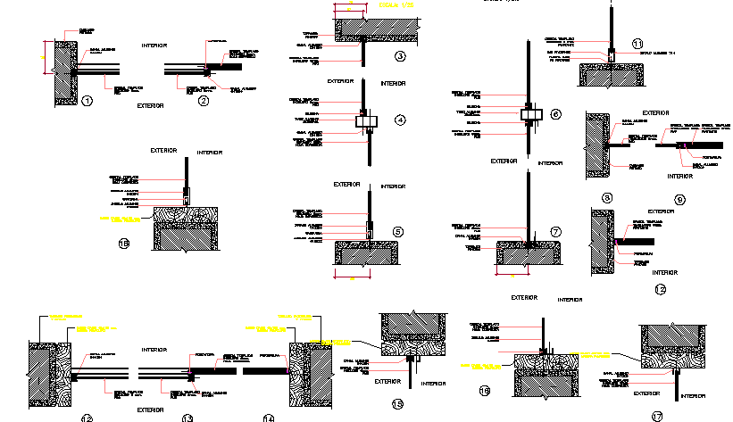 Window installation and constructive details dwg file