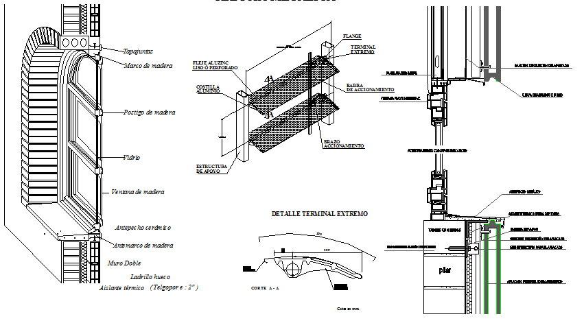 Window installation with arc and distributed glass details dwg file