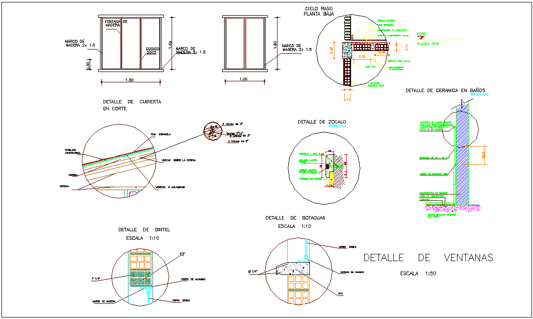 Window view with window sectional detail view dwg file