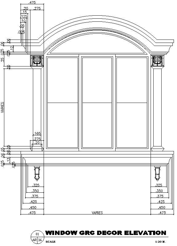 Window GRC decor elevation with details AutoCAD drawing