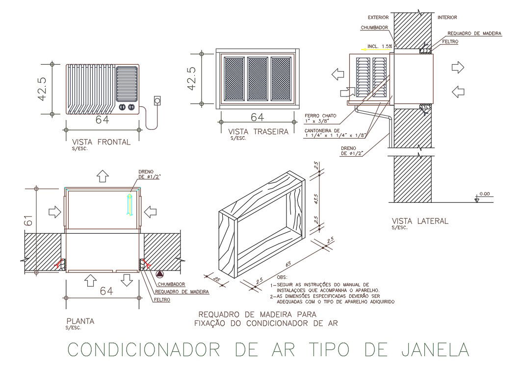Window Type Air Conditioner Installation CAD Drawing File in AutoCAD
