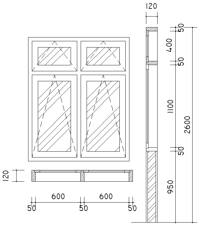 Windows detail with dimensions dwg autocad drawing .