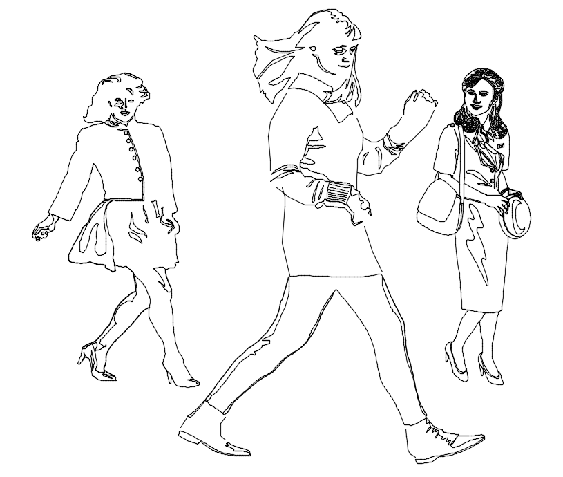 Women view with block of people dwg file