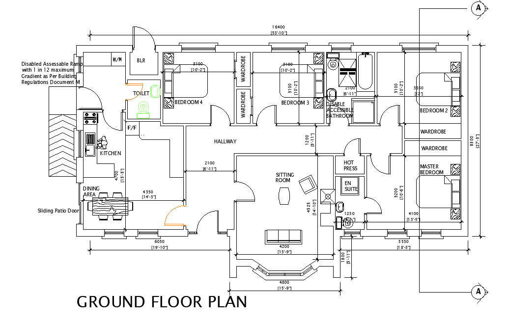 Ground Floor Plan of Residential Building in DWG File