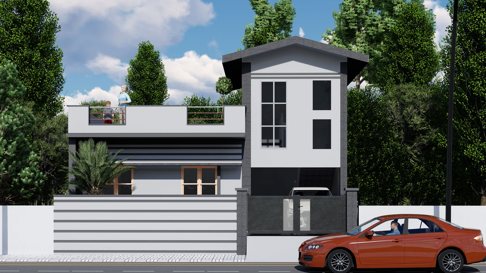 Wonderful Home elevation design Revit drawing file. Download this drawing Revit file on cadbull.com.