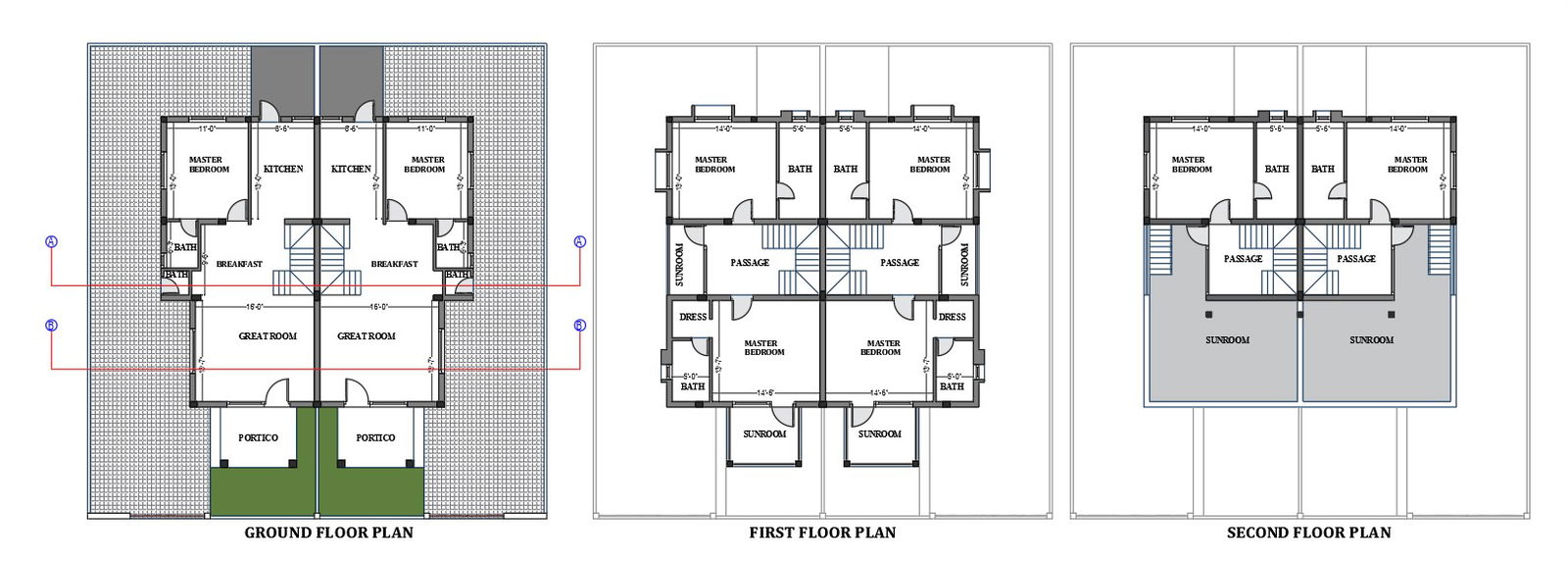 Wonderful Twin bungalow house floor plan cad drawing. Download this cad DWG file.