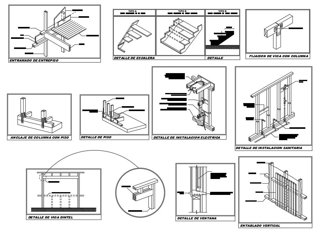 Wood Structure Details In DWG File