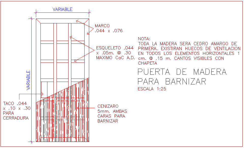 Wood door detail with view of door