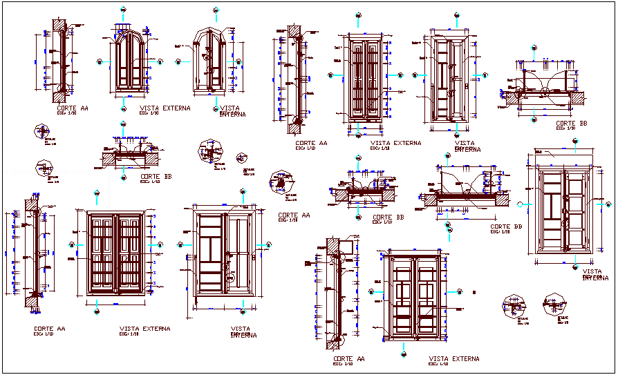 Wood opening detail of door for single & double door, section dwg file