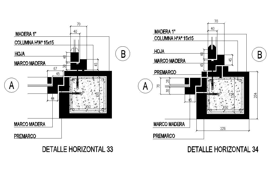 Wood paneling over concrete column wall covering detail 2d view autocad file