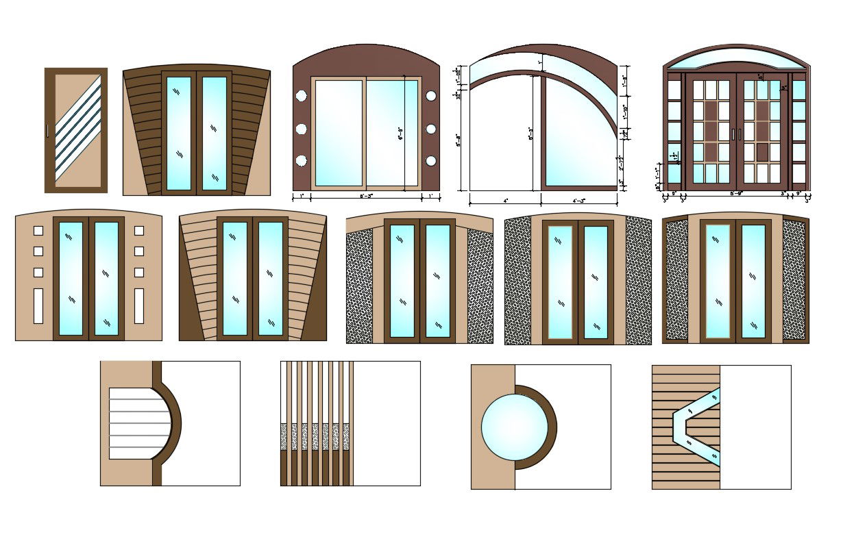 Wooden And Glass Made Door And Window Design DWG File