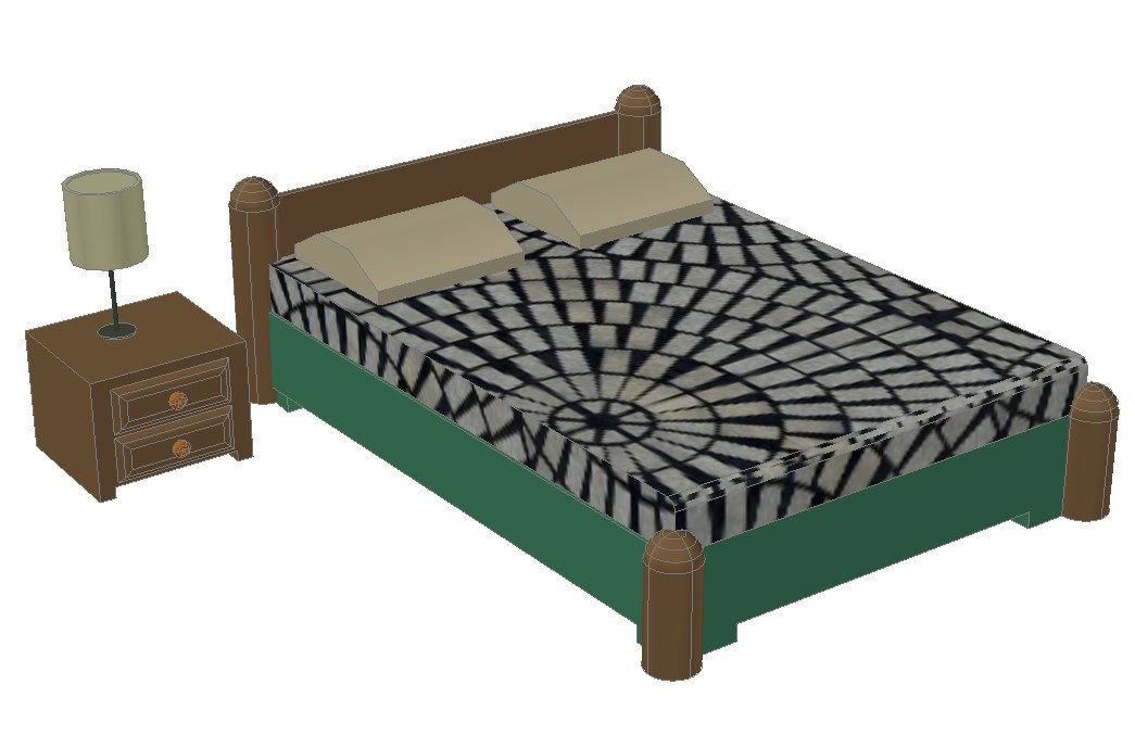 3D Wooden Double Bed With Side Table And Lamp AutoCAD Drawing